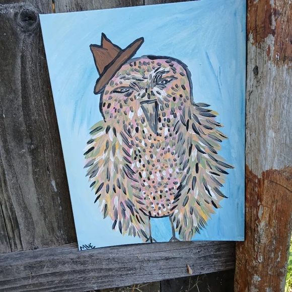 Owl In Hat Painting - Picture 4 of 13
